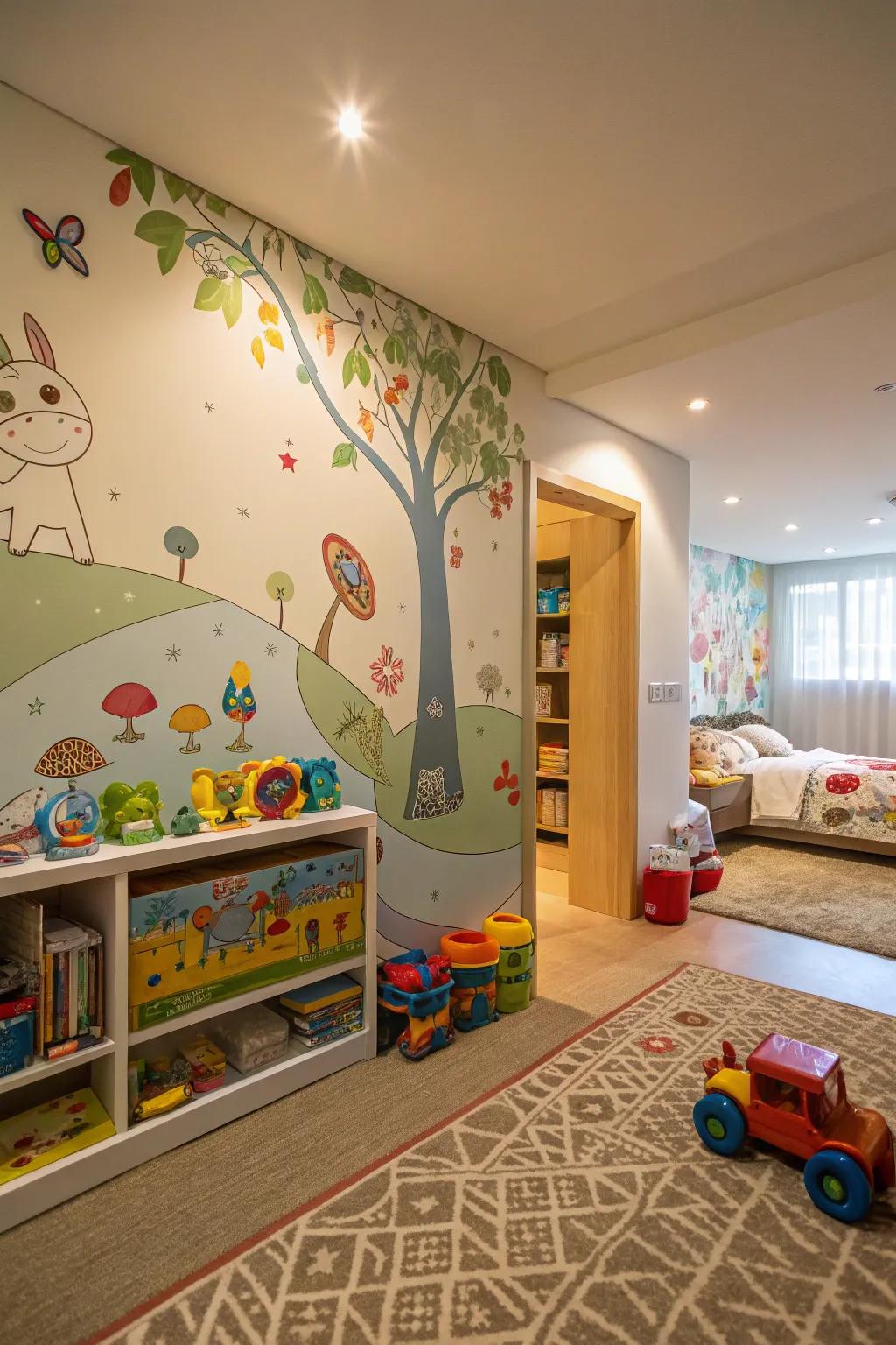An inventive mural introduces a personalized element to any kid's space.