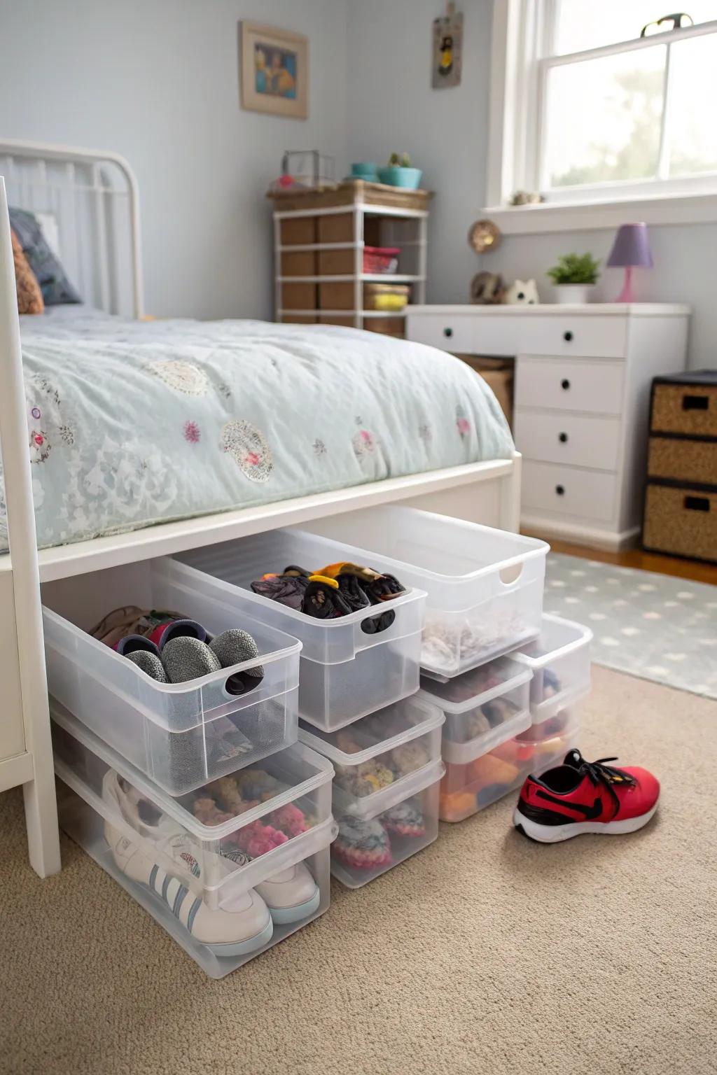Keep shoes hidden with under-bed storage.