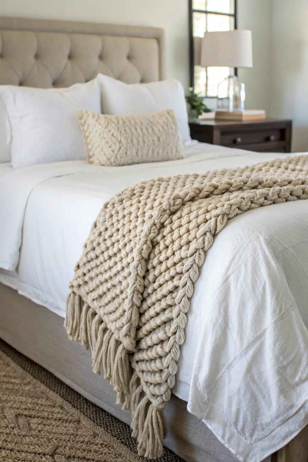 A plush throw brings both warmth and texture to this king-sized bed.