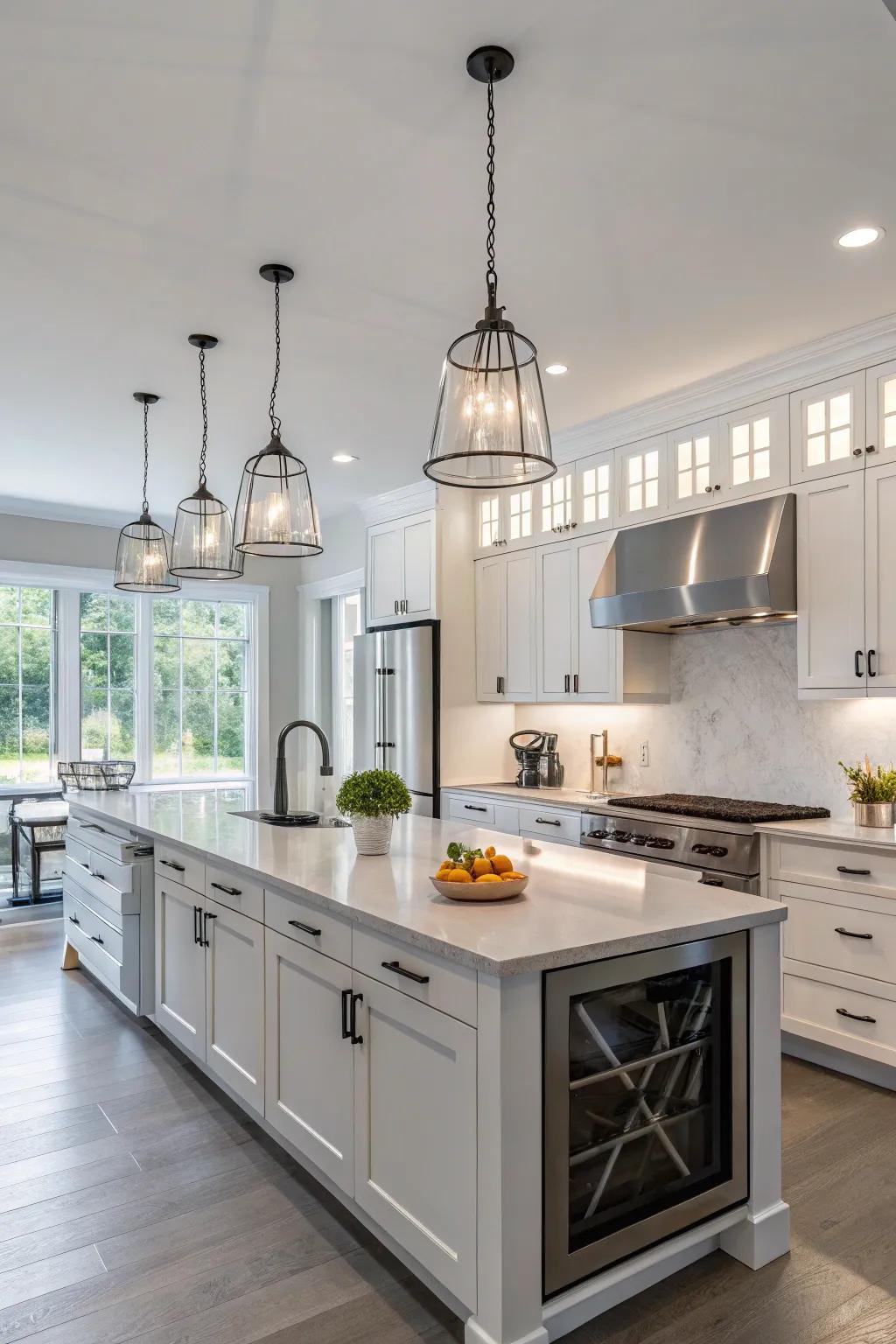 A kitchen featuring stylish modern hardware.