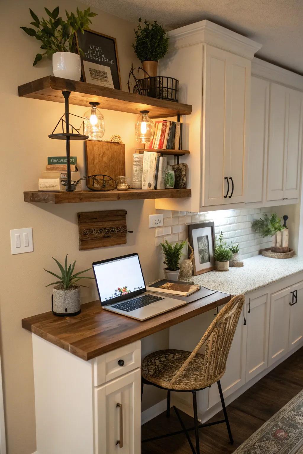 A simple shelf workspace in the kitchen.
