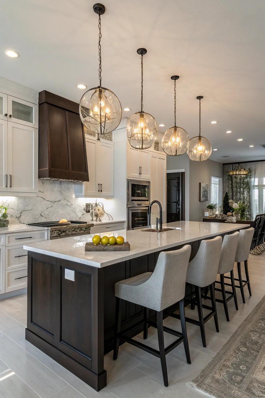 Grouped pendants bring dimension and intrigue.