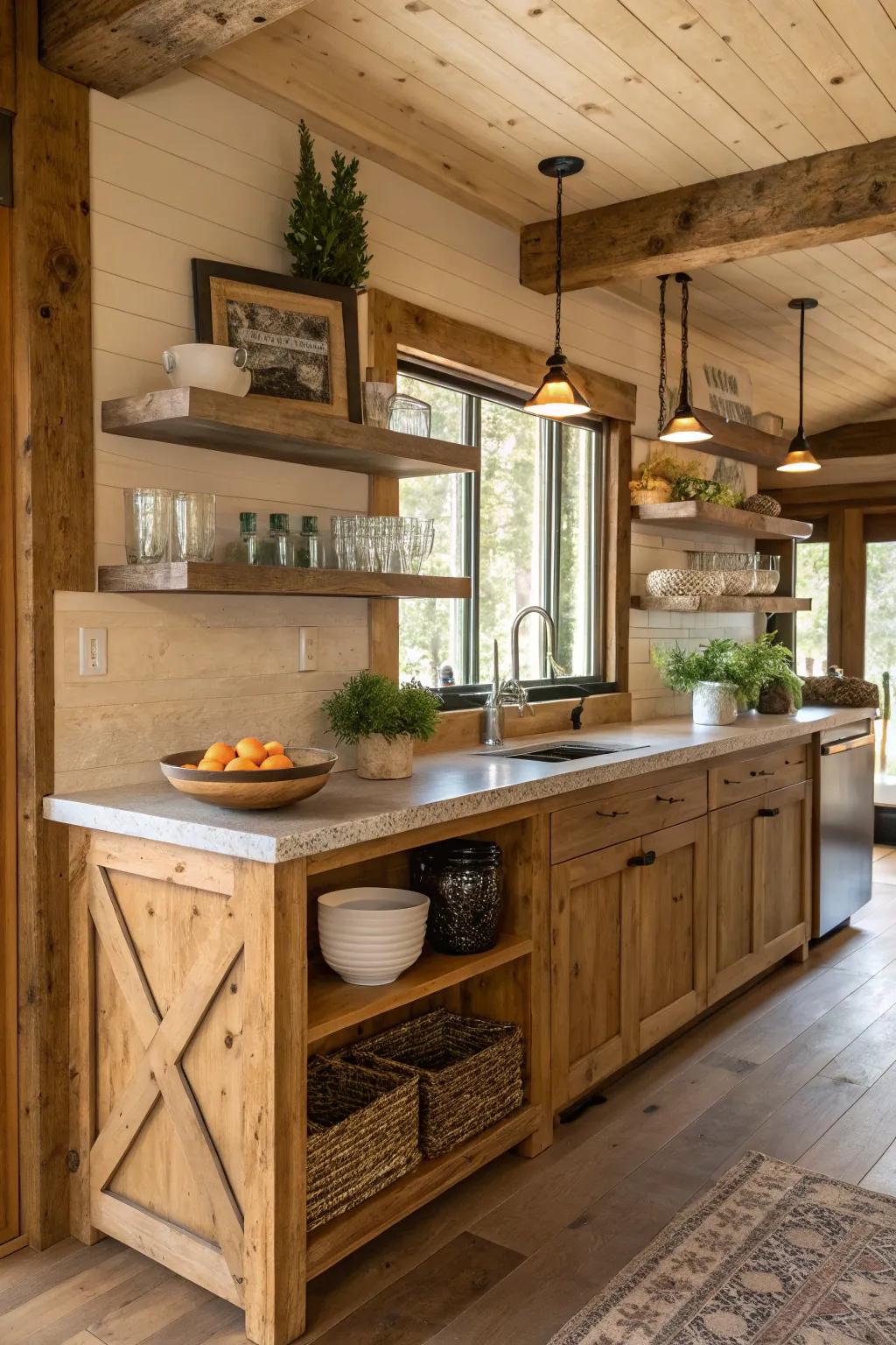 A rustic peninsula that adds warmth and personality to the kitchen.