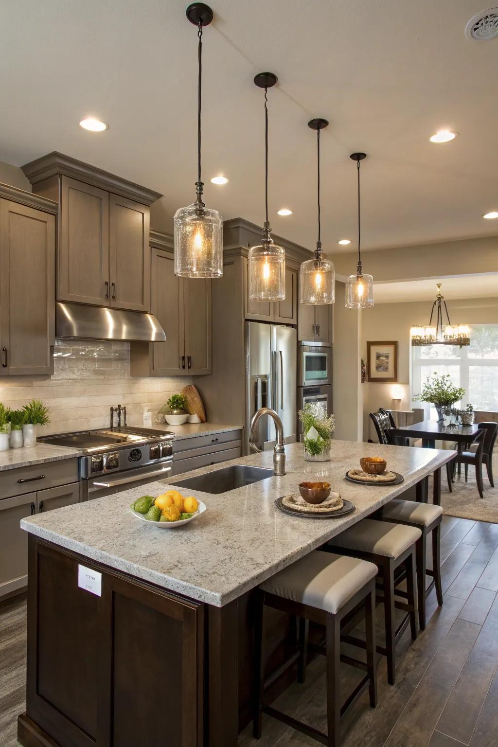 Hanging lights contribute elegance and functionality to your kitchen.