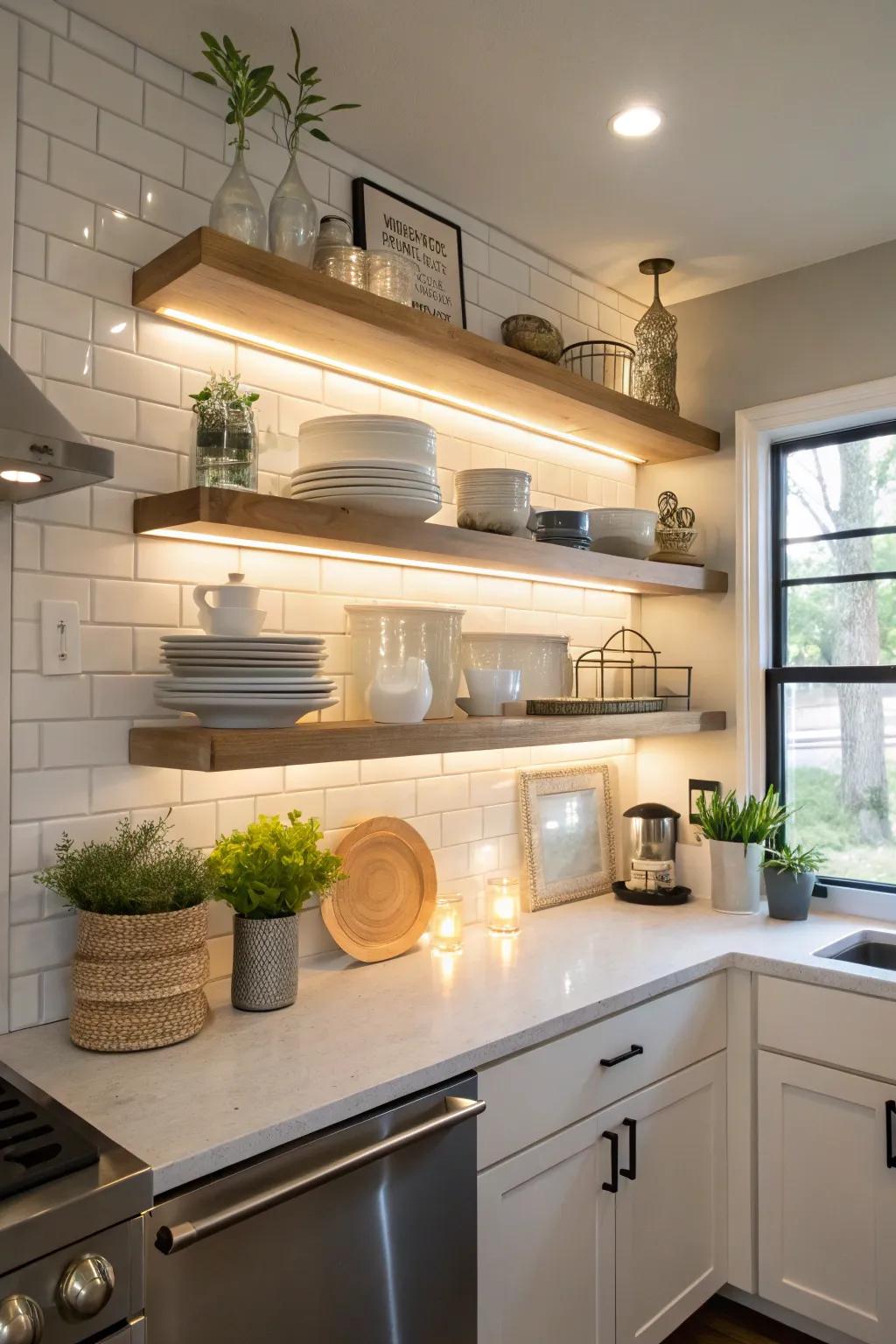 Built-in lights turn racks into glowing showcases.