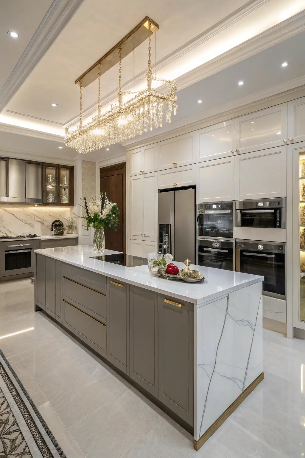 Quartz countertops combine luxury with practicality.