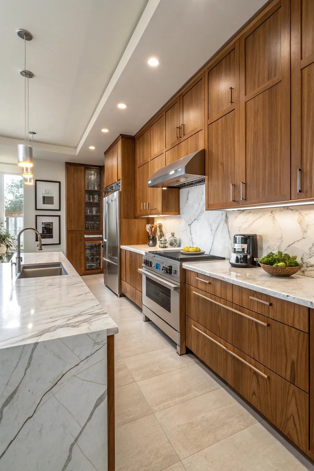 A harmonious mix of materials that adds dimension to the kitchen’s design.