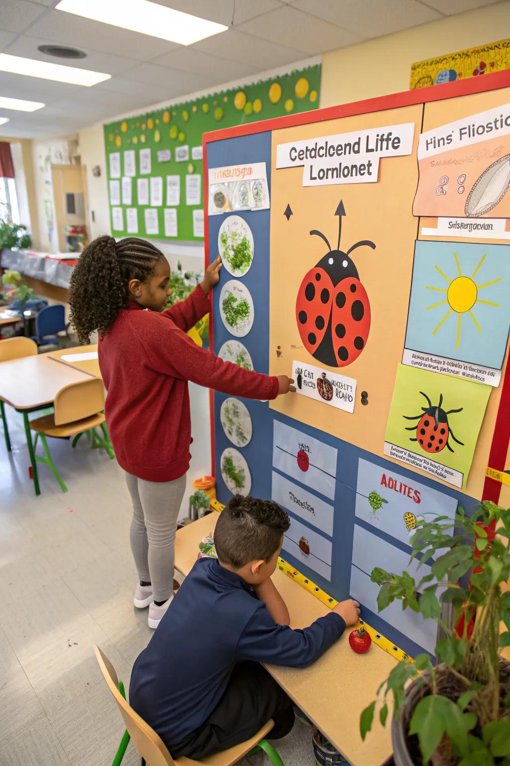 An interactive ladybug life cycle board that educates and entertains.