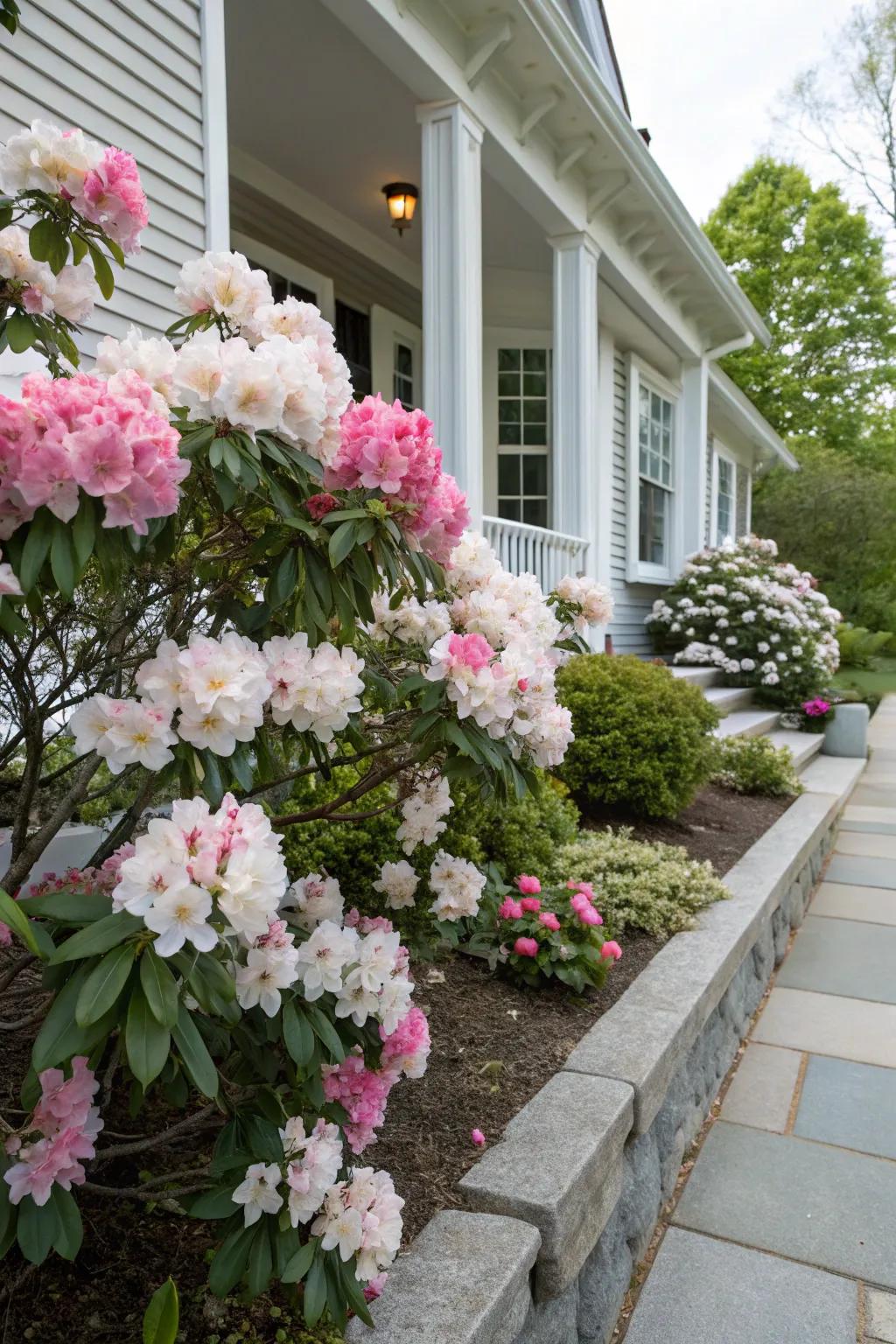 Rhododendrons boost a home's curb appeal when used as foundation plants.