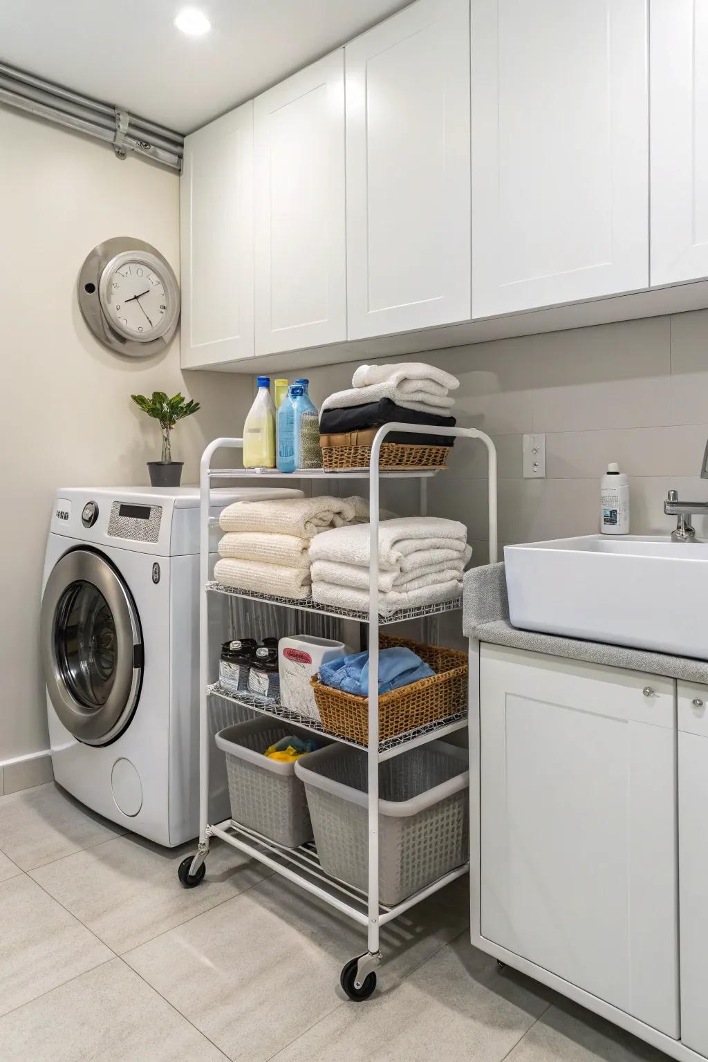 Optimize every inch using a slender wheeled cart.