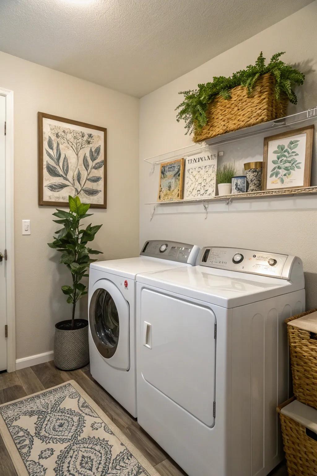 Add decorative elements to bring warmth to your laundry room.