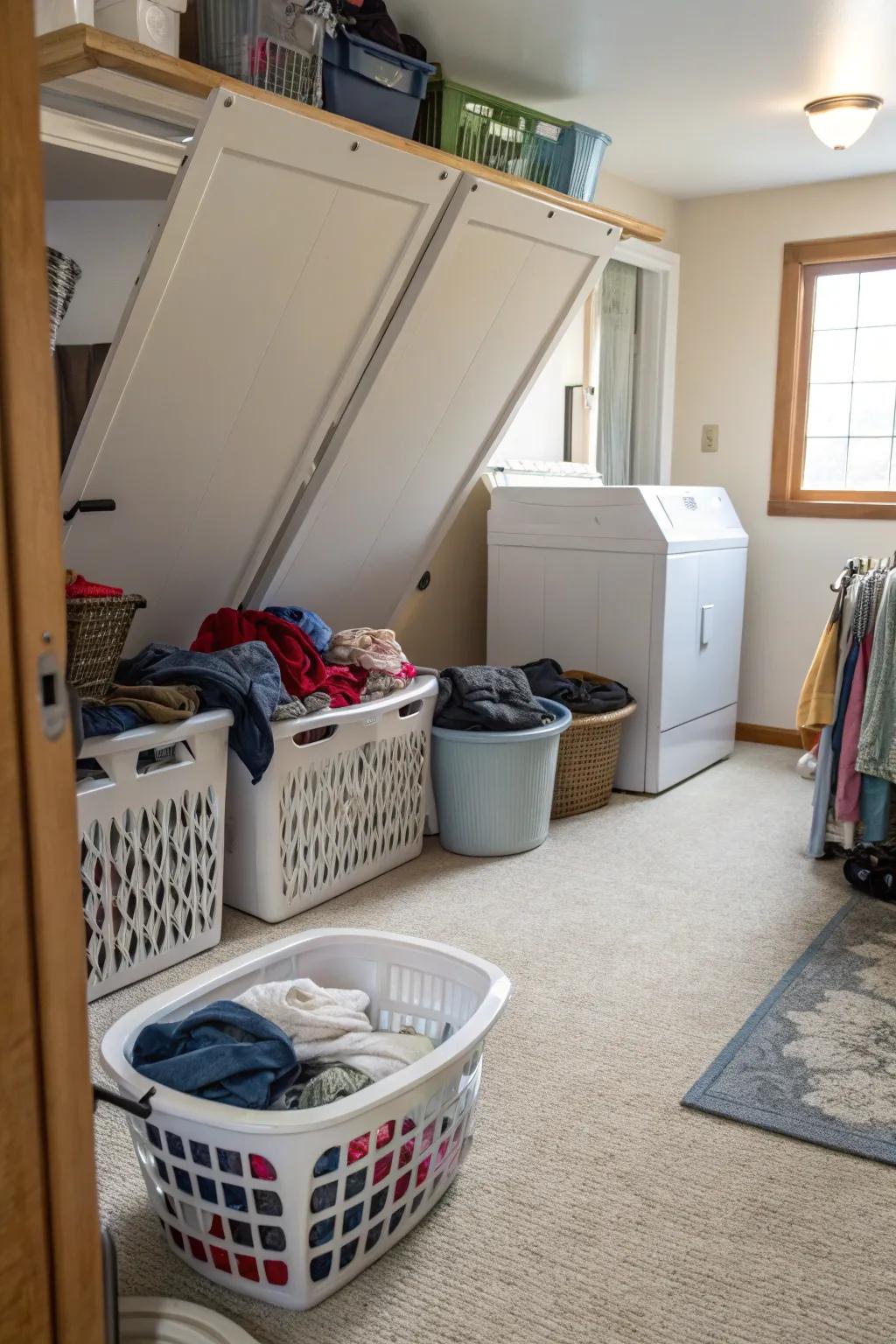 A laundry chute delivering clothes straight into the laundry area.