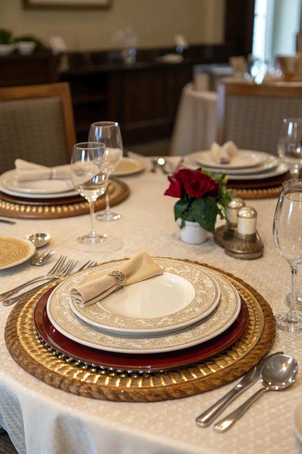 An upscale meal setting with necessities on a rotating tray.