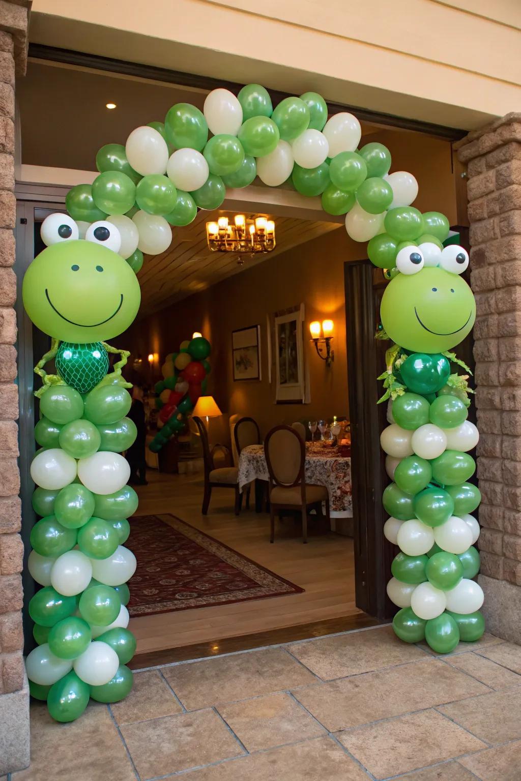 Frog balloons add a quirky charm to your party entrance.