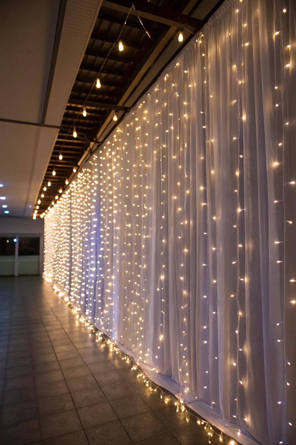 A stunning drape of lights changing a plain wall.
