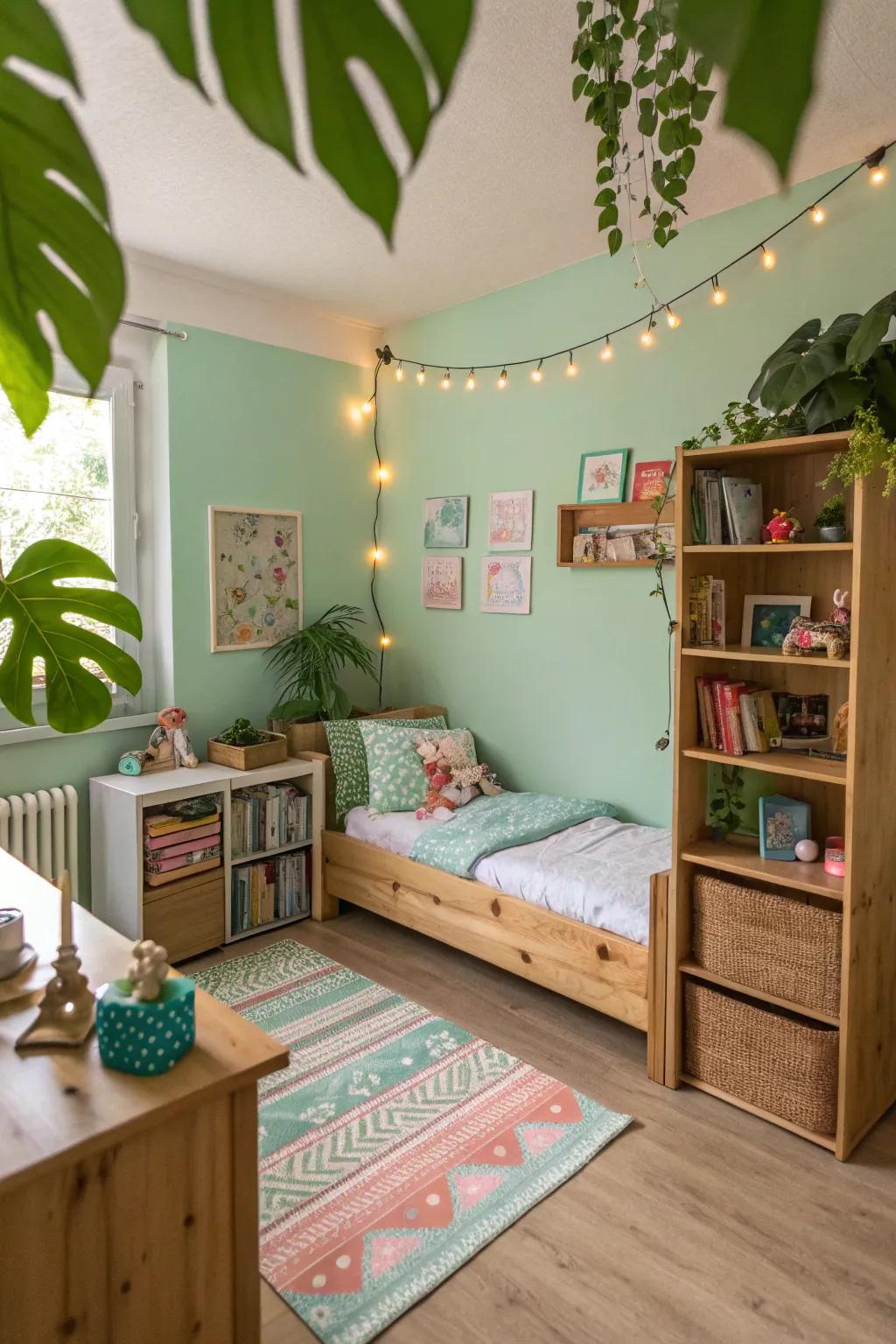 Nature-color greens making a calm and fresh space.