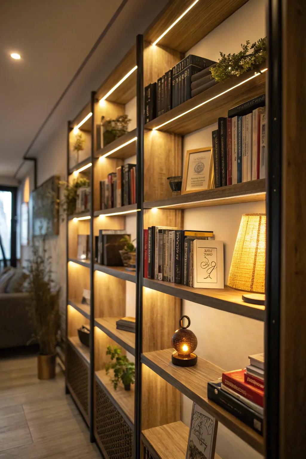 Strategic lighting significantly enhances the visual appeal of your bookshelves.