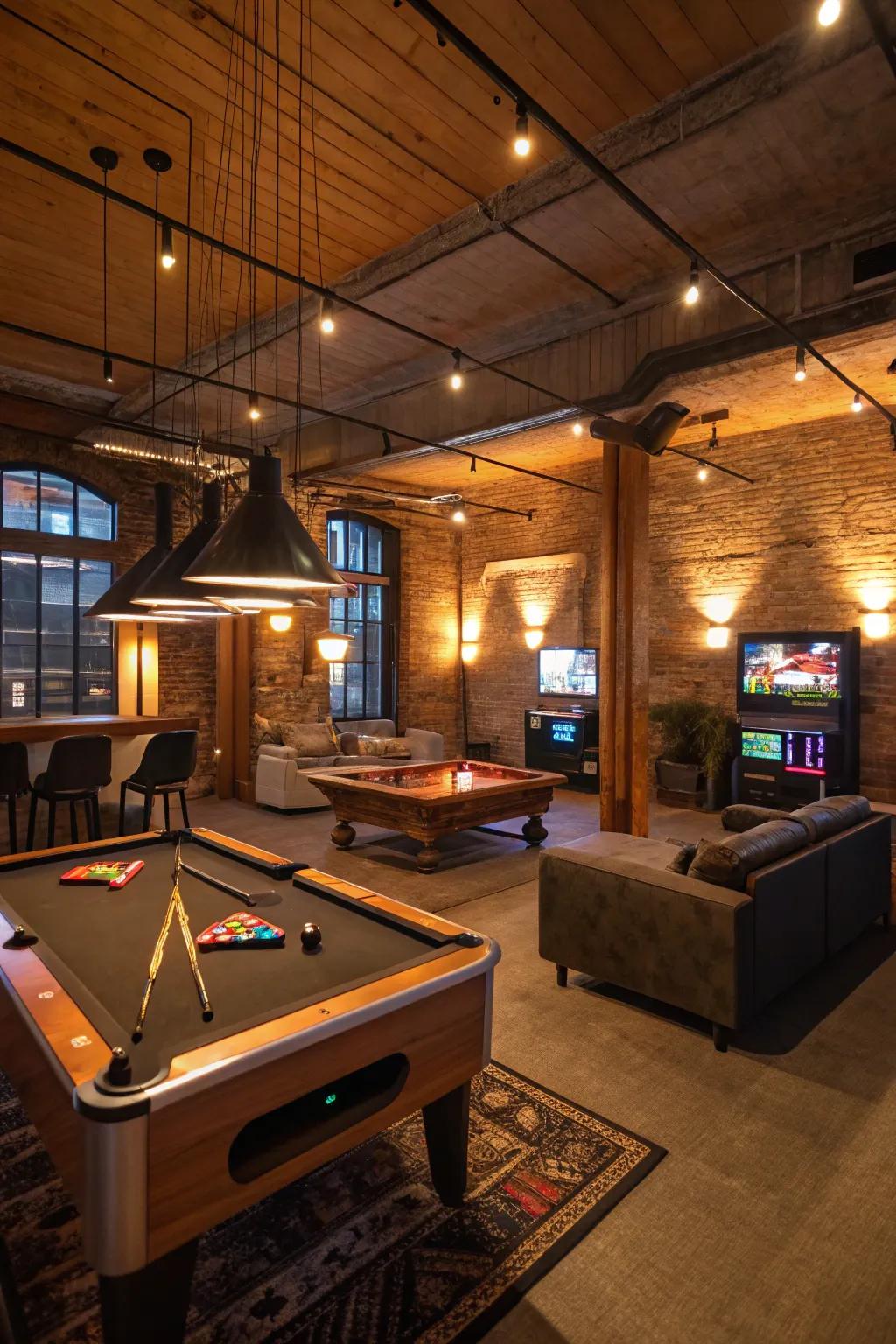 Ambient lighting makes the environment versatile and inviting in a game room.