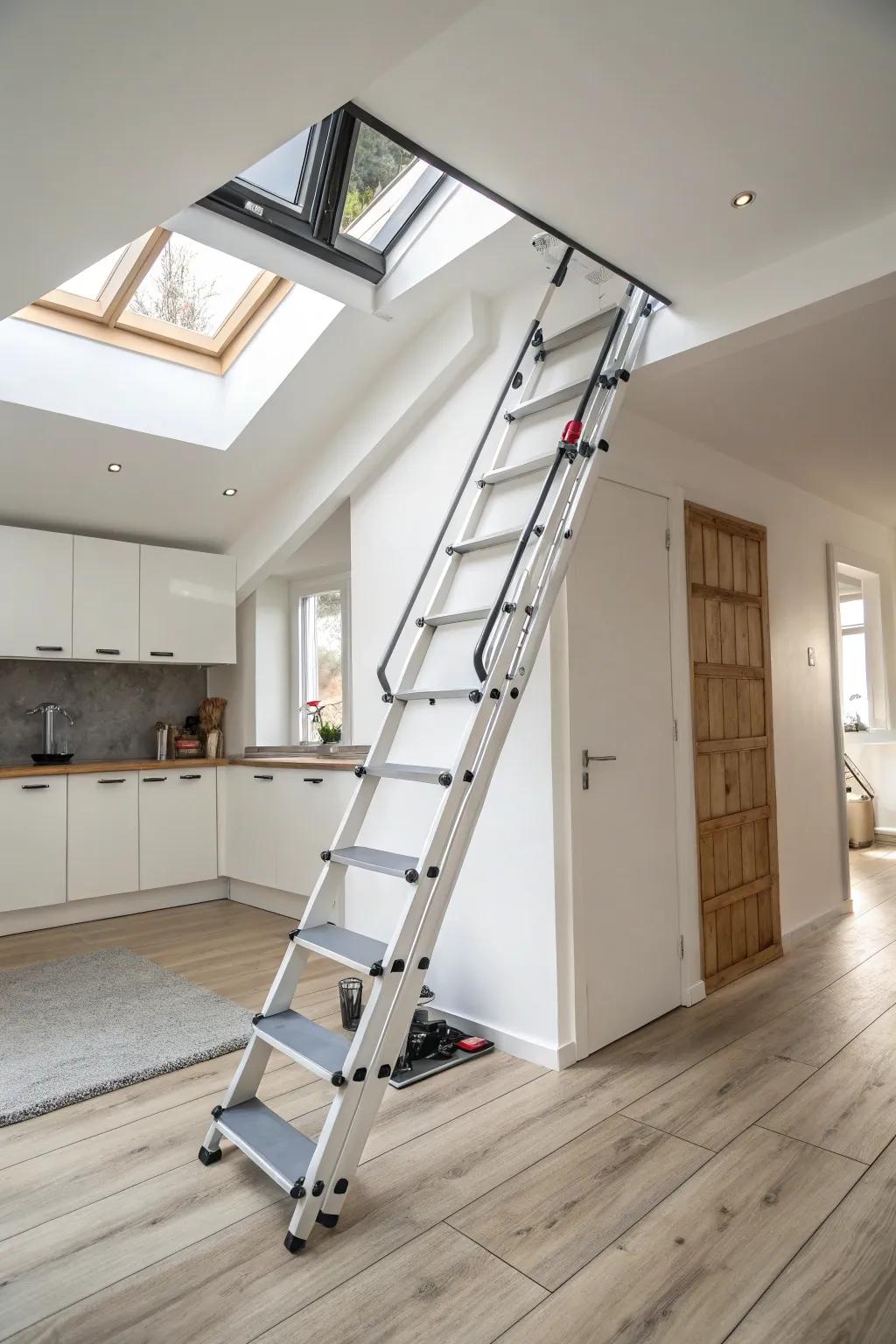 Retracting loft access for straightforward storage.