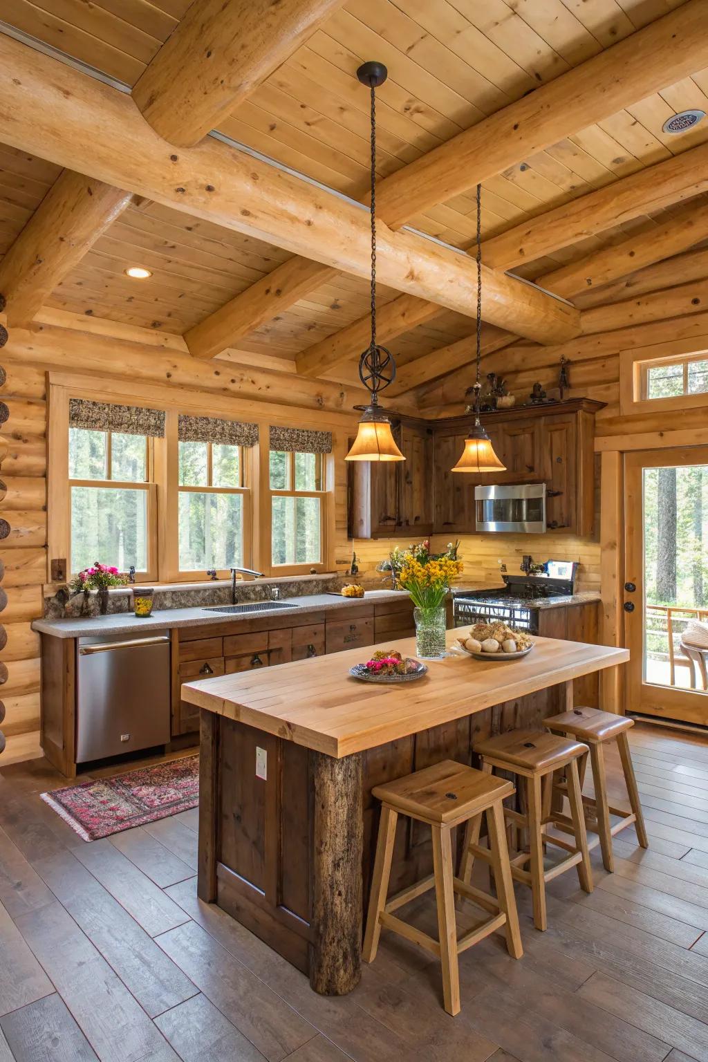 A practical kitchen island with space to sit, ideal for intimate gatherings.