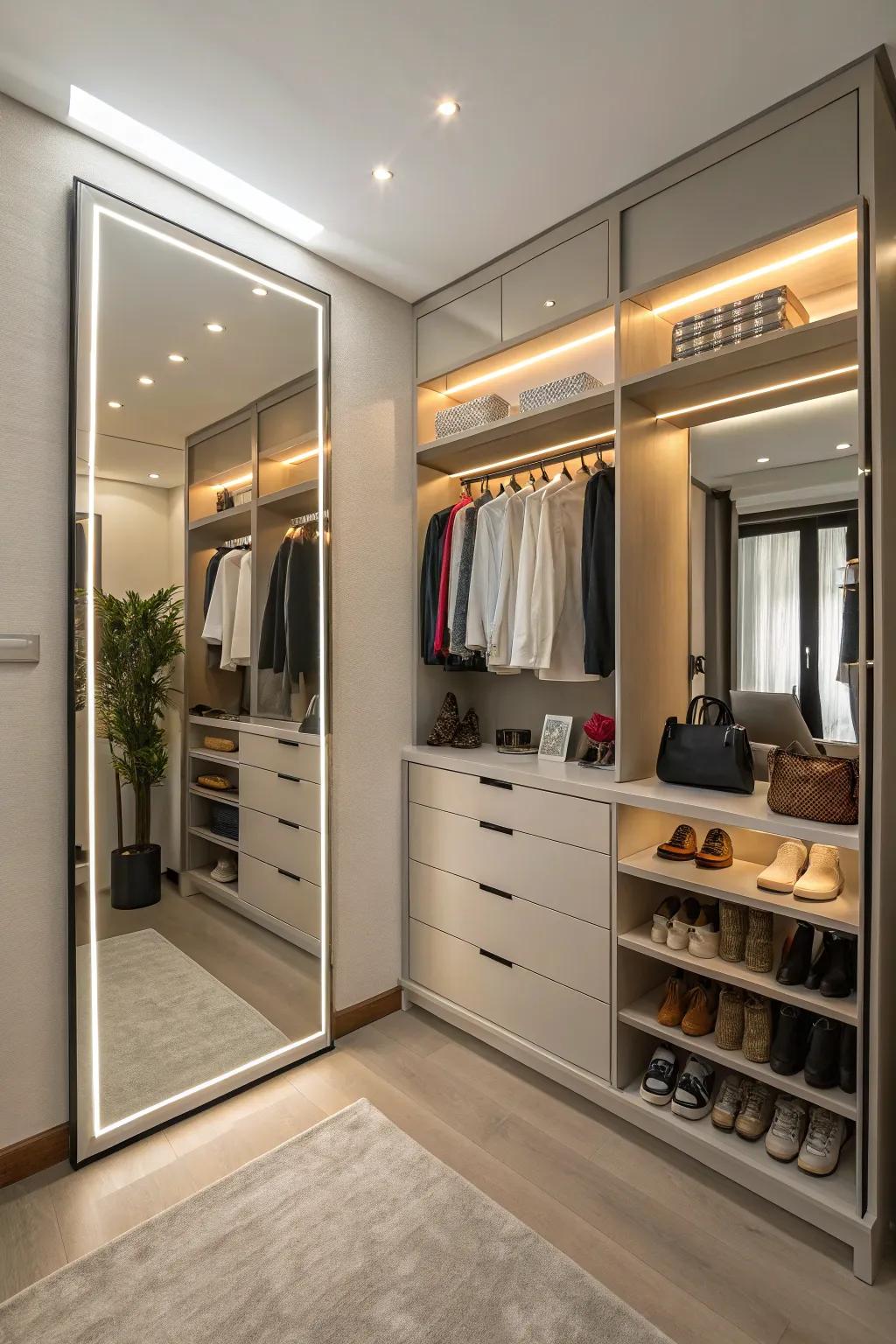 Mirrors give the illusion of expanded space.