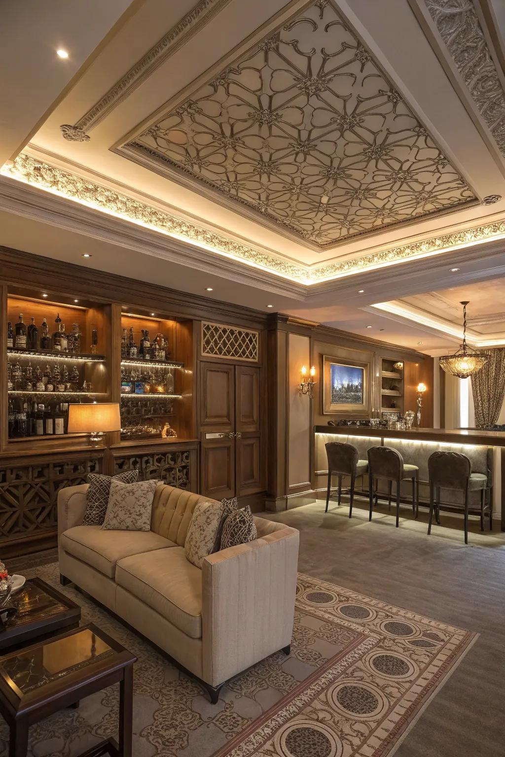 Subtle features enhance the sophistication of a living room.