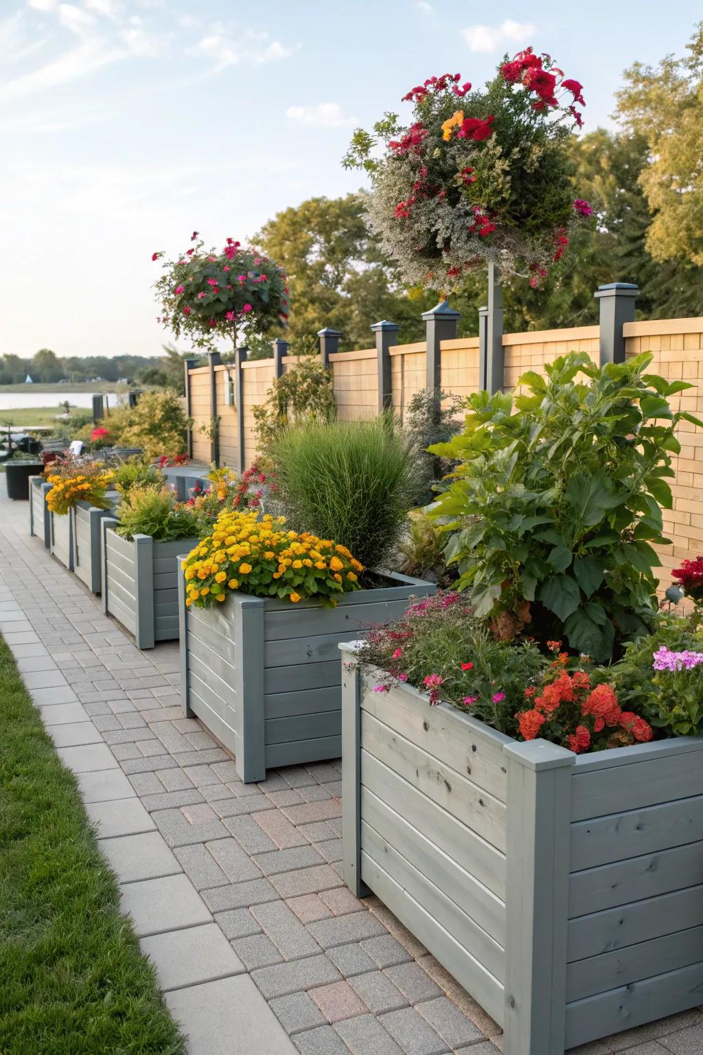 Achieve privacy and beauty with tall planter boxes.