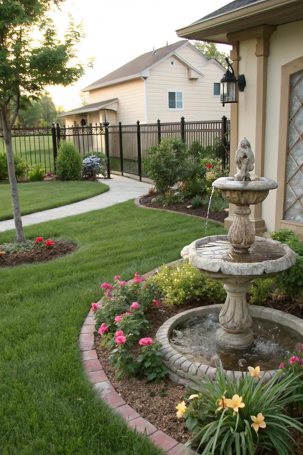Decorative elements enhancing the aesthetic appeal of a front yard.