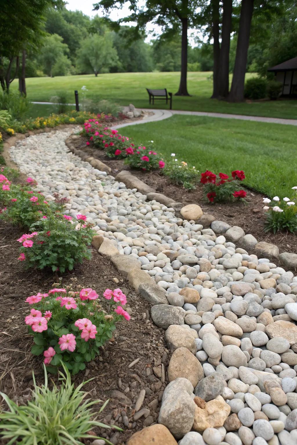 Choose pebble stones as a fashionable and useful mulch replacement.