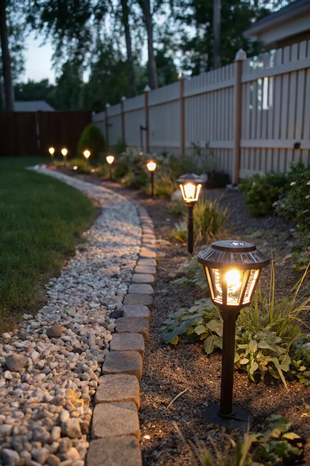 Solar lights bring appeal and safety with no ongoing costs.