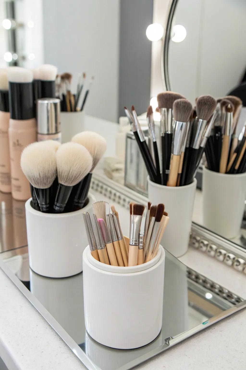 Neutral shades create a timeless and pristine look for brush storage.