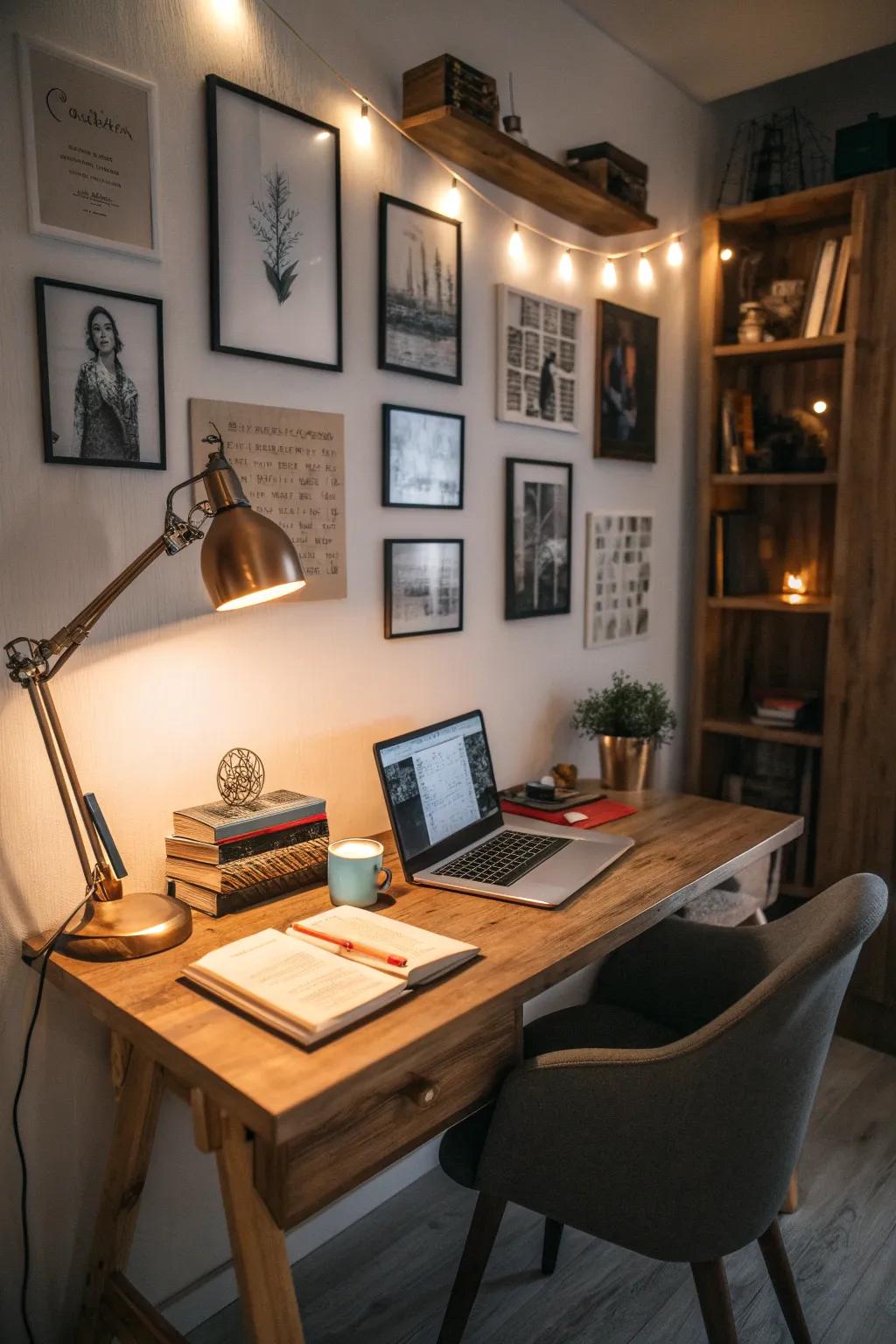 Adjustable lighting helps with work and relaxation.