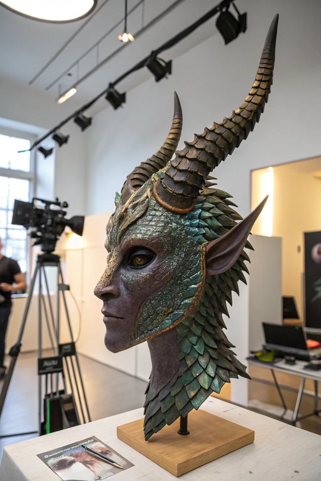 A fantasy mask sculpture that brings mythical tales to life.