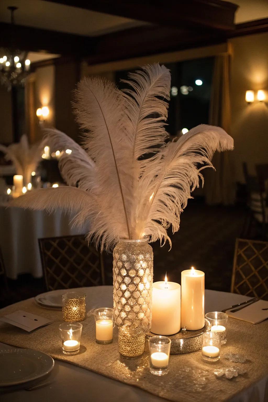 Theatrical centerpieces that enhance the masquerade aesthetic.