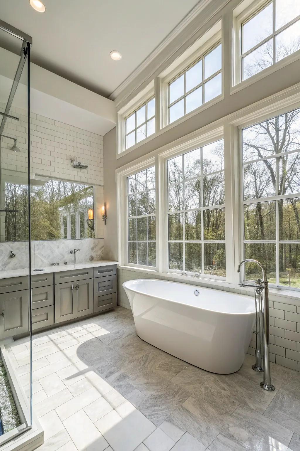 Sunlight fills this primary bathroom, creating a bright and inviting area.