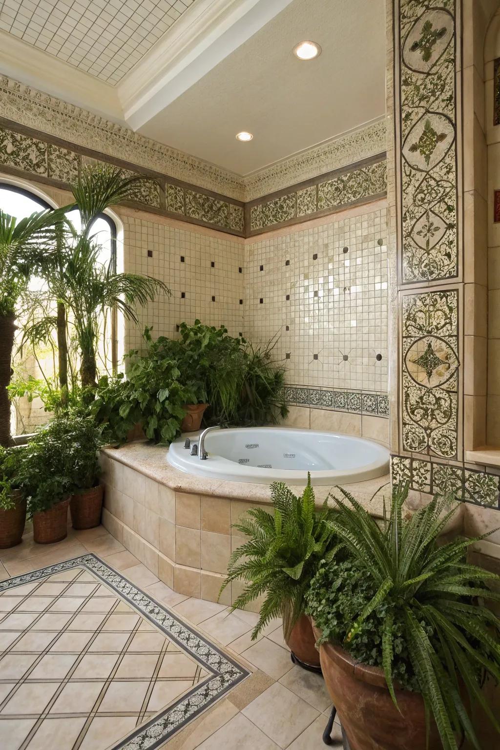 Ornamental aspects improve the personality of this primary bathroom.