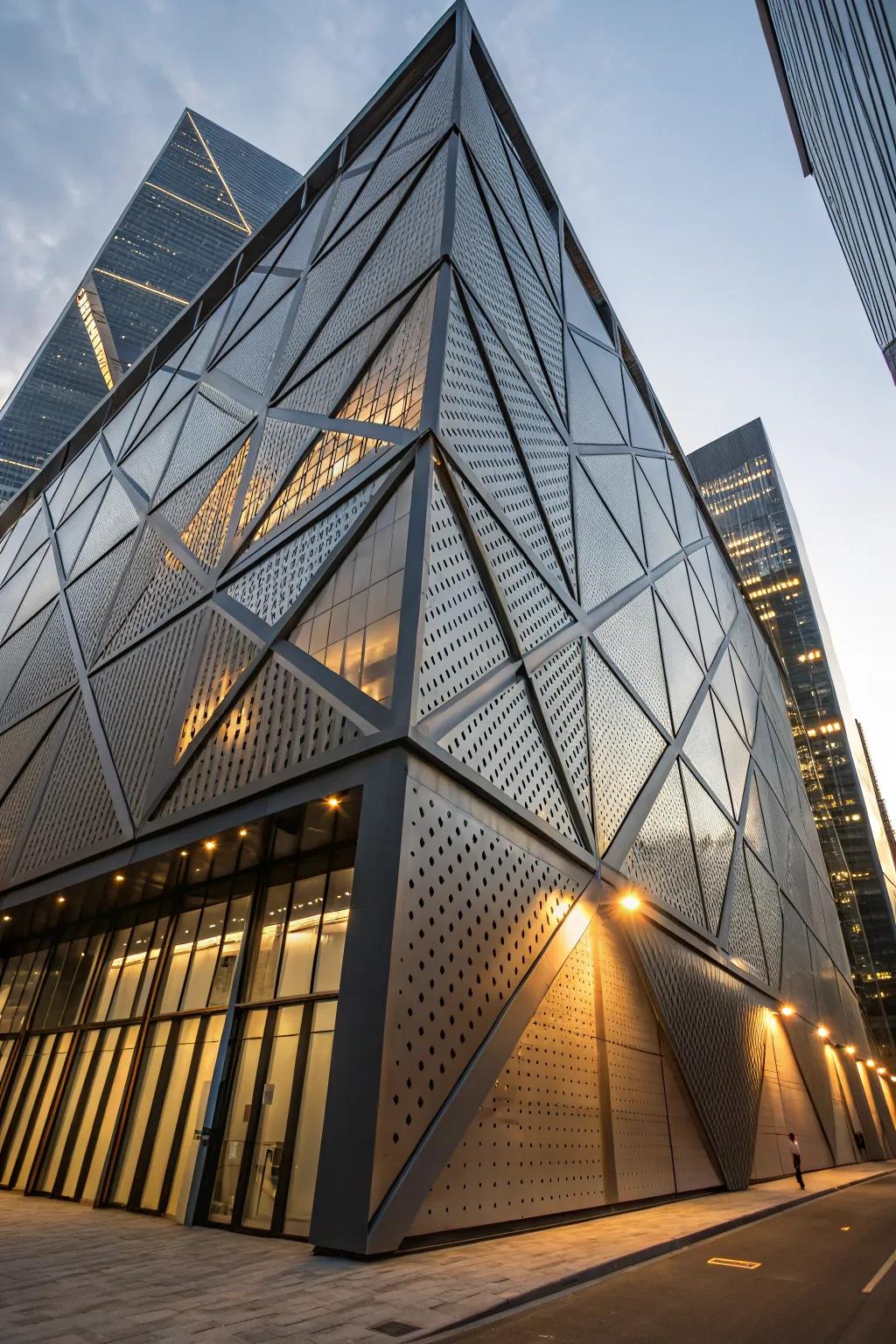Geometric figures add impact to this metal facade.