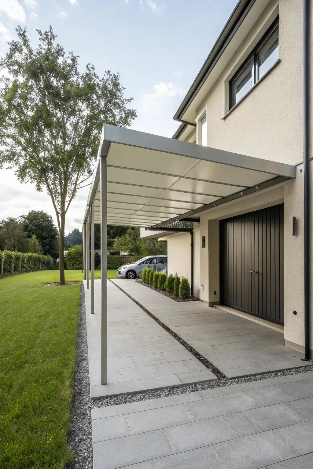 A minimalist carport complements modern architectural designs.