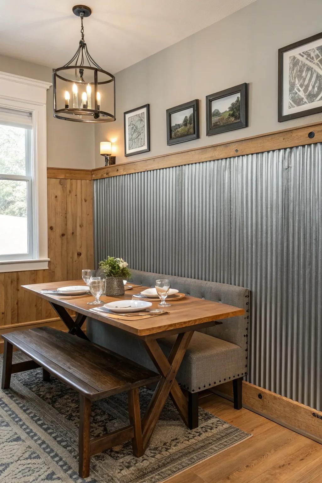 Inject drama and sophistication into your dining space via metal paneling.