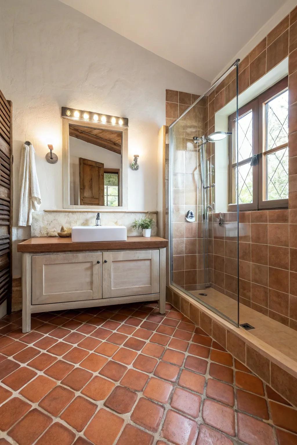 Terracotta tiles add natural charm to the floor.
