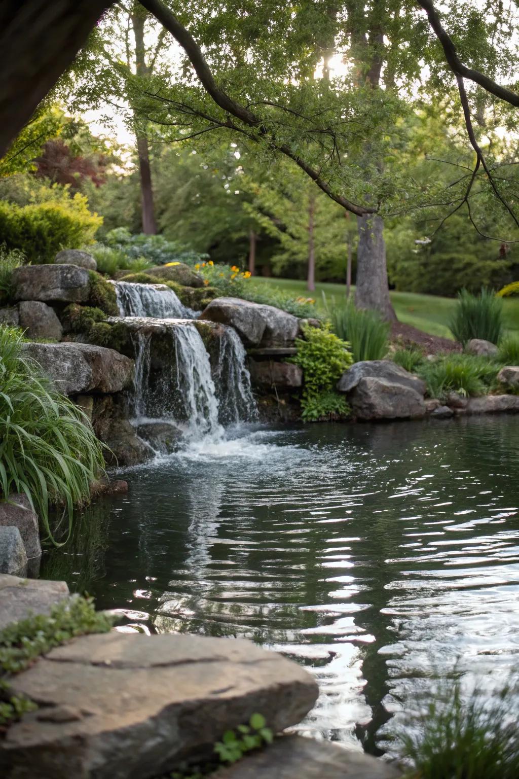 A mini pond with a gentle falls feature for added peace.