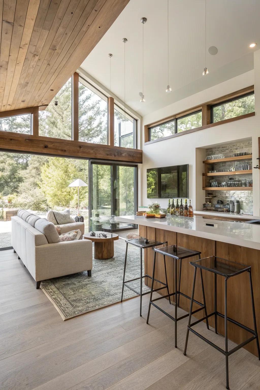 An open design that wonderfully incorporates a contemporary bar.