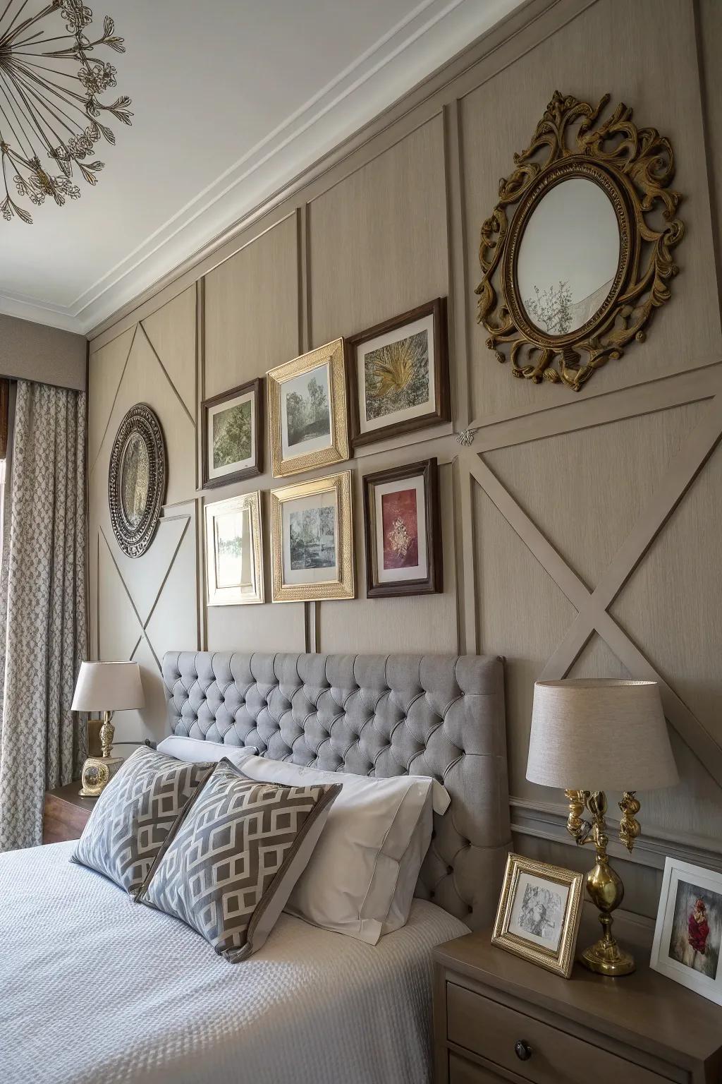 Ornamental features such as mirrors introduce layers and dimension.