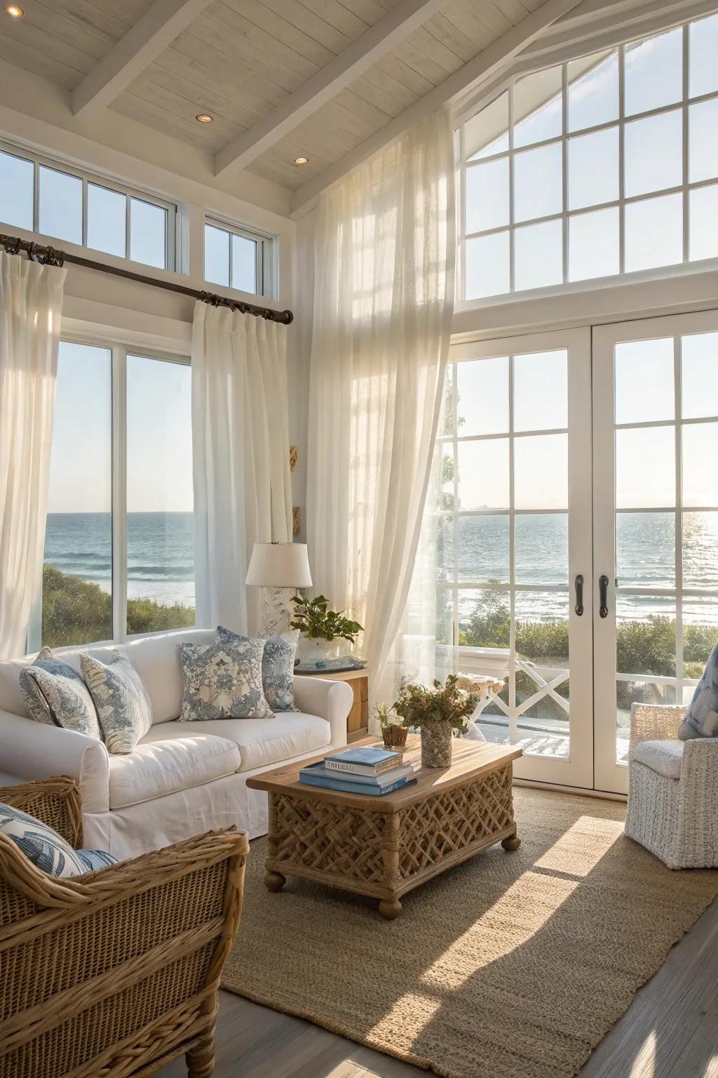 Natural light enhances the coastal sensation of the space.