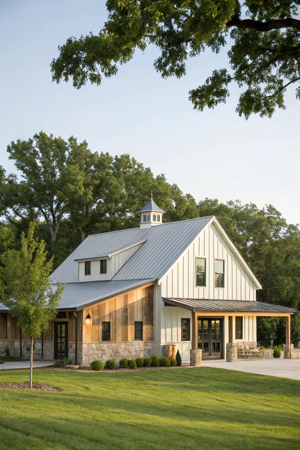 Classic elegance: The angled roof is a hallmark of farmhouse style with a modern twist.