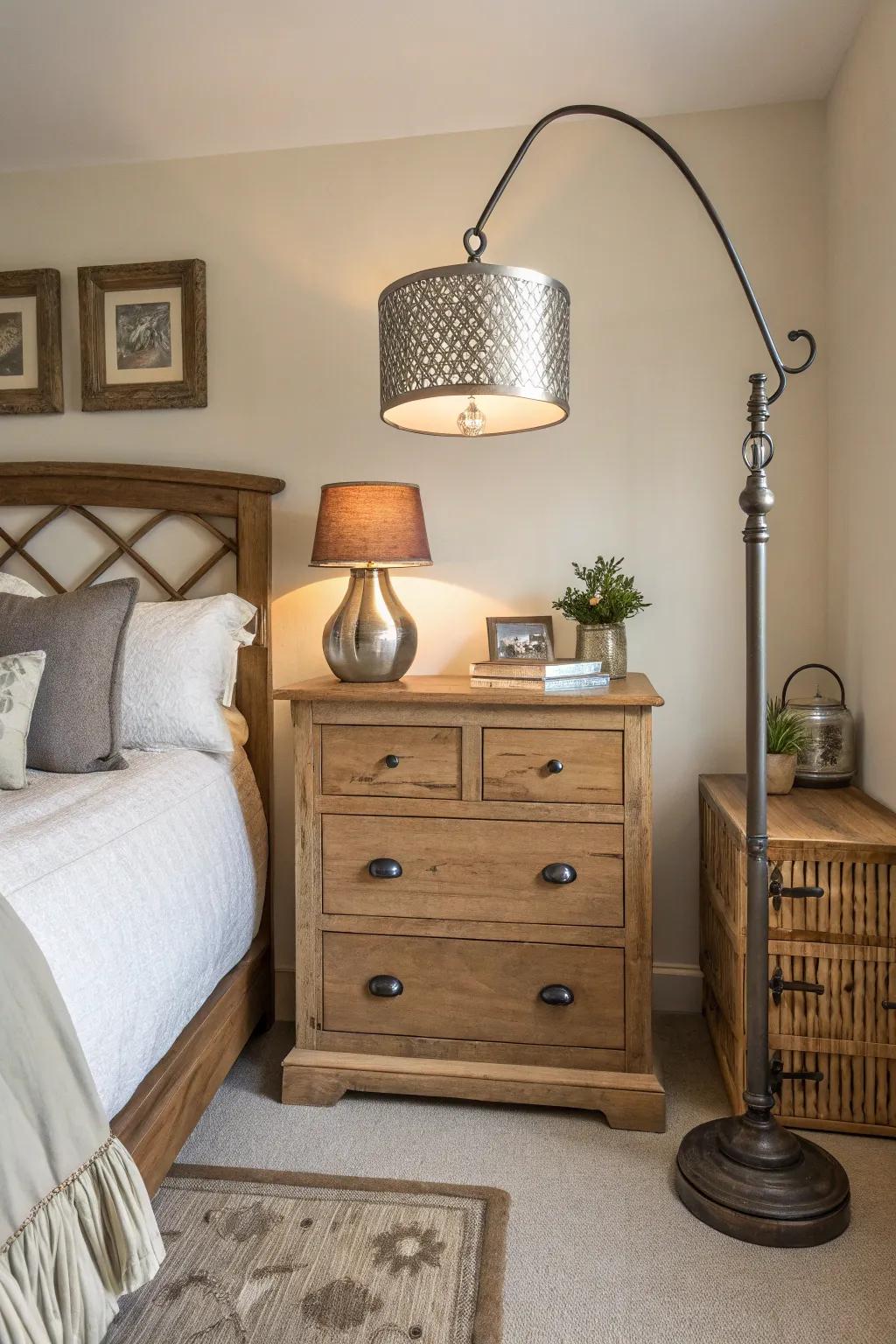 A blend of materials creates depth and visual appeal in this farmhouse guest bedroom.