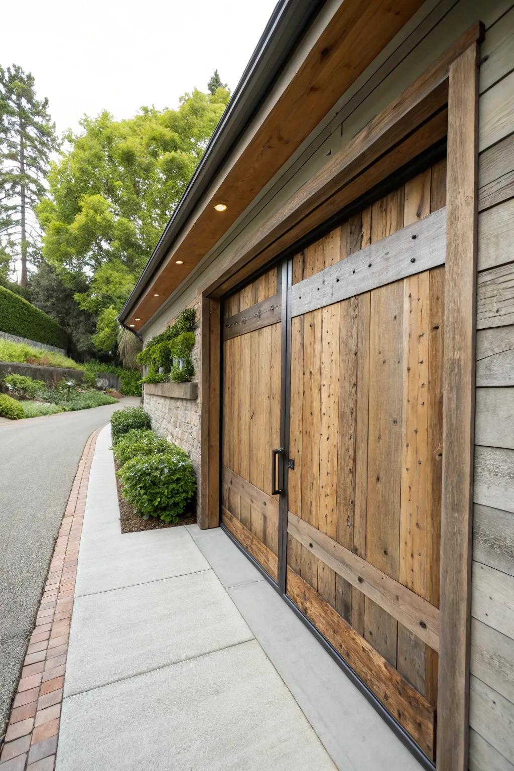 Eco-friendly materials give a sustainable touch to garage doors.