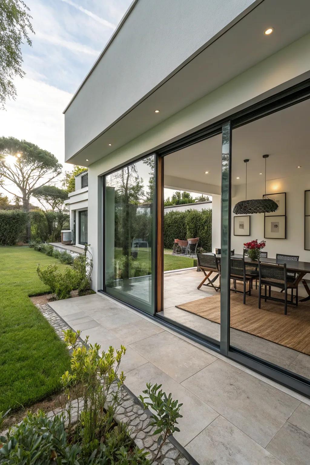 Fluid transition from internal comfort to external relaxation.