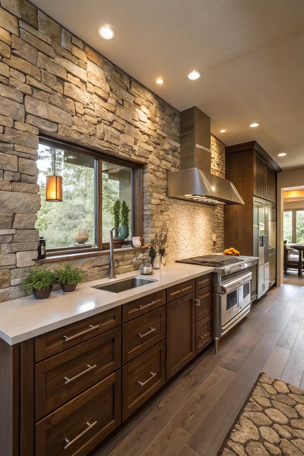 Earth stone offers timeless elegance in any kitchen setting.