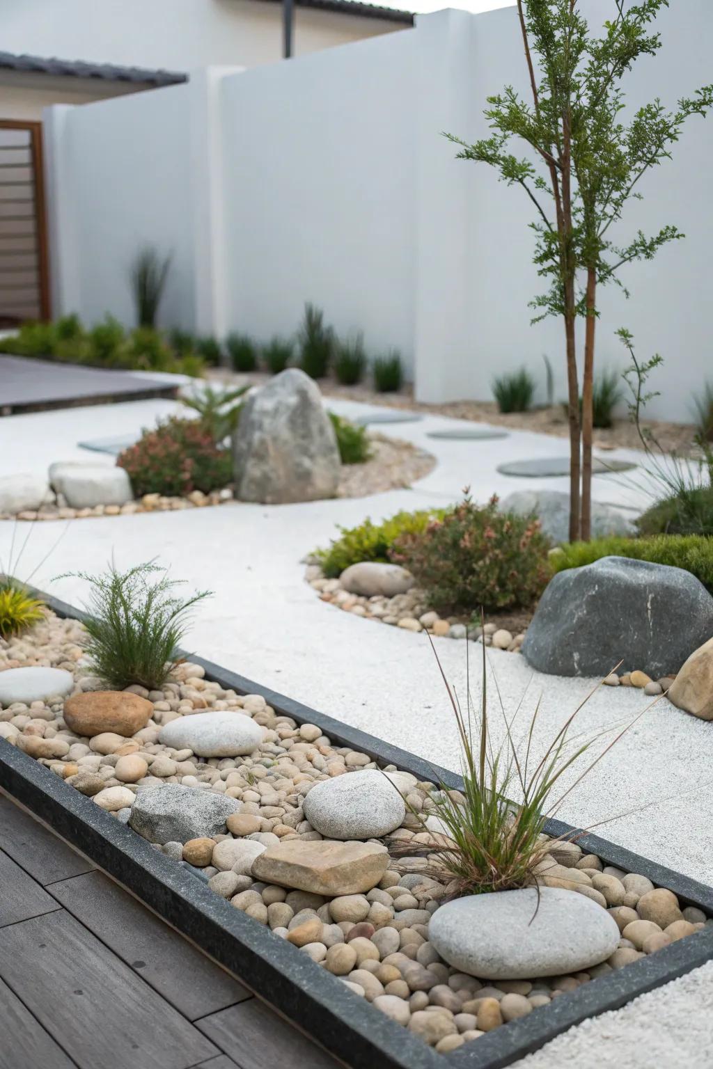Clean lines and simplicity define this minimalist rock garden.